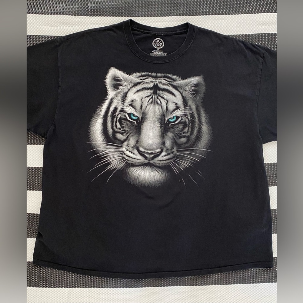 VTG DOM White Tiger T-Shirt Size 3XL Black Retro Graphic Tee Unisex